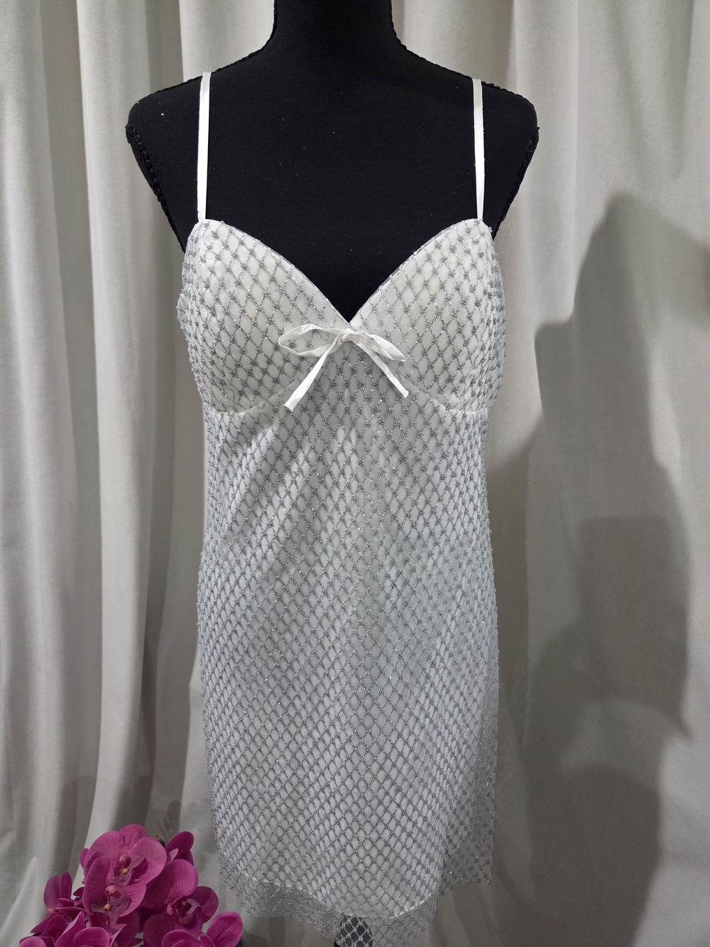Crystal Doll White Lace-Overlay Mini Slip Dress